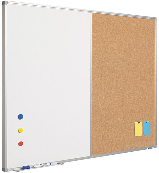 Kombitafel Whiteboard/Pinntafel 60 x 90 cm Email + Presskork
