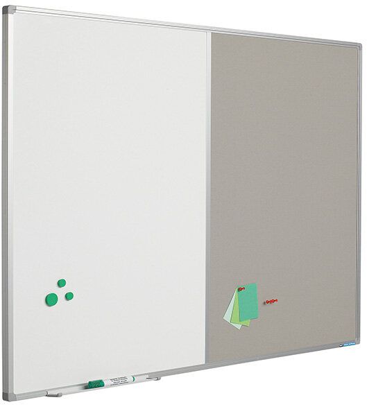 Kombitafel Whiteboard/Pinntafel 60 x 90 cm Email + grauer Textilstoff